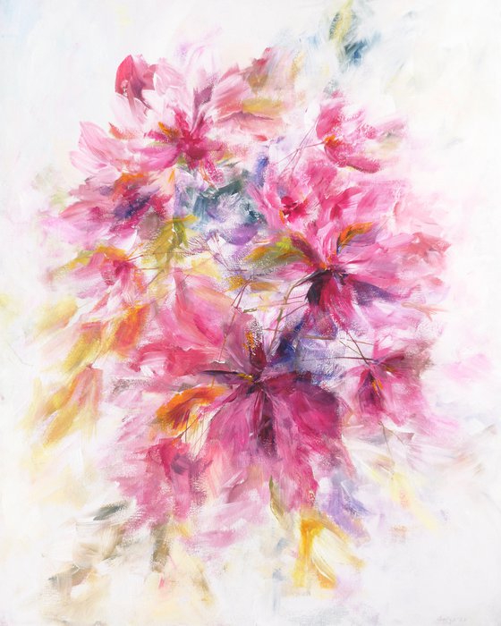 Colorful bouquet , abstract floral painting "Blooming april"