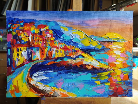 Amalfi coast - sea, seascape, seascape oil painting, sunset, Italy, Italy seascape, evening city