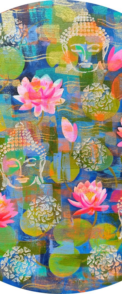 Regal-II! Water Lilies with Buddha Art by Amita Dand