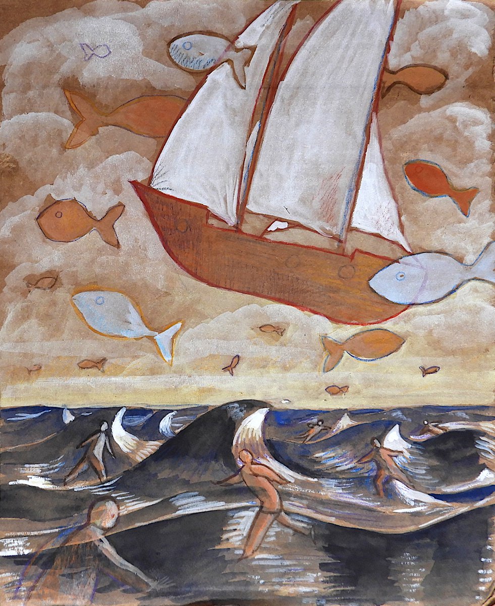 Illustrative Landscape Pastel Drawing By Paolo Beneforti, 9 X 11", Swapped Worlds, Original Artwork