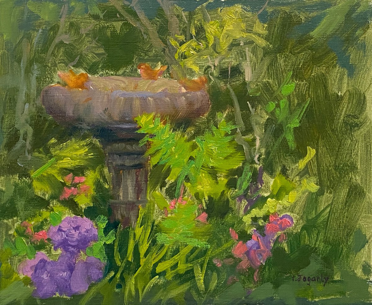 Bird Bath Green Corner by Tatyana Fogarty