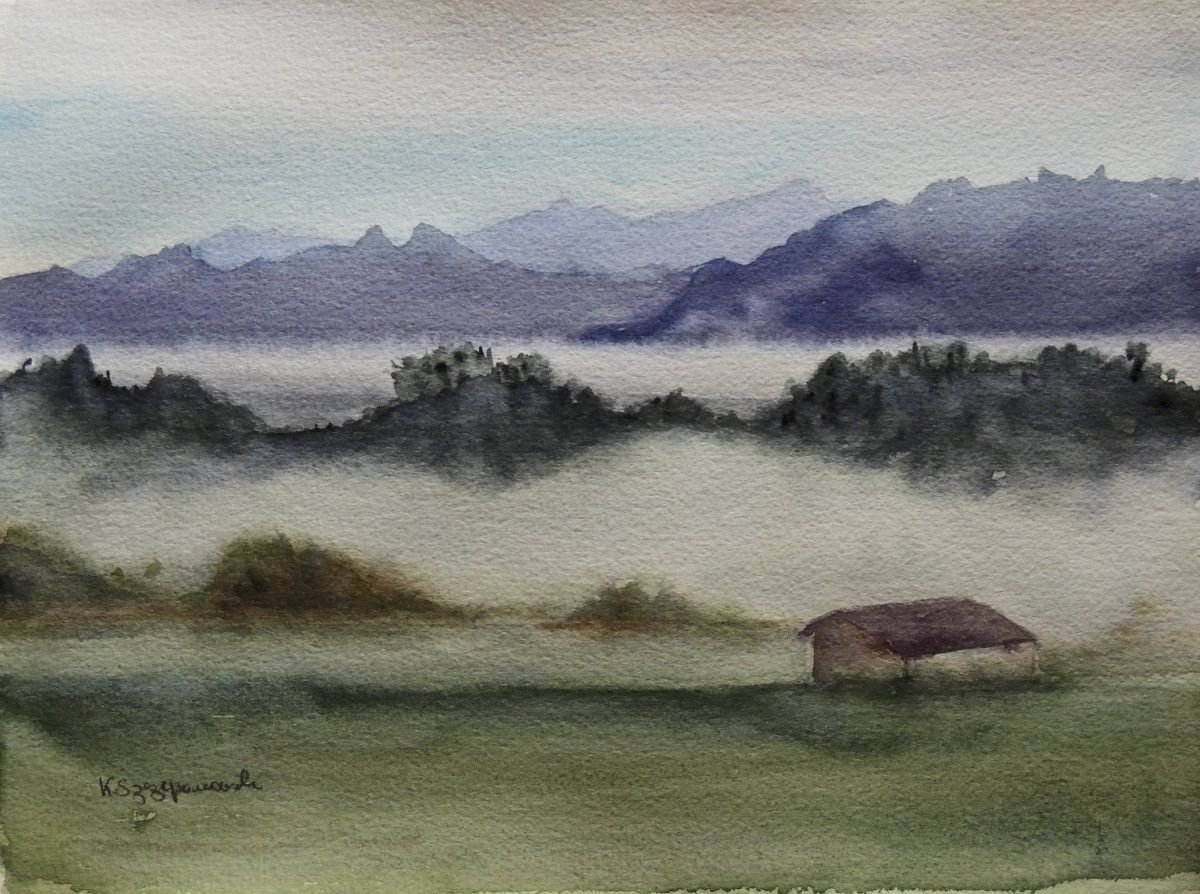 Foggy morning in Bassins by Krystyna Szczepanowski