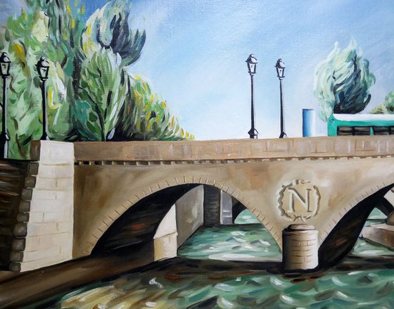 Oil Painting on canvas, SAINT MICHEL Bridge PARIS ( youth artwork )