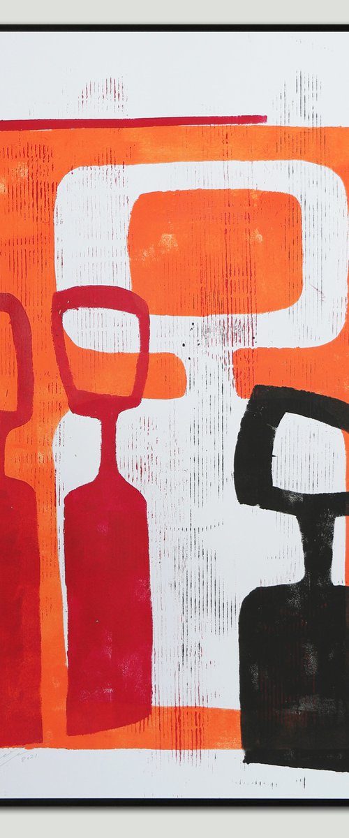 Family portrait - Art on paper - in Orange (A1-59,4cmx84cm) - 41J by Ronald Hunter