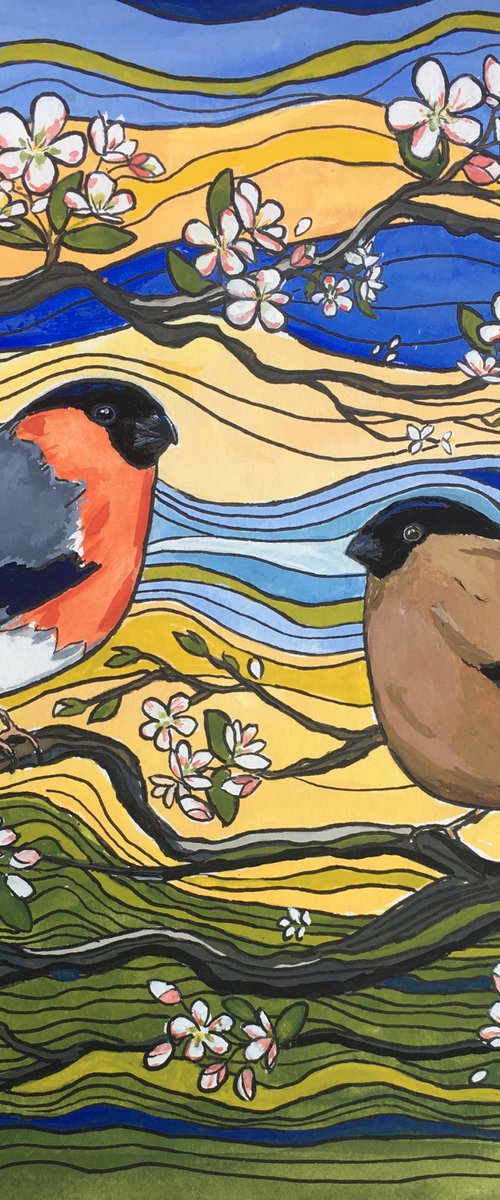 A Pair of Bullfinches by Lucy Smerdon