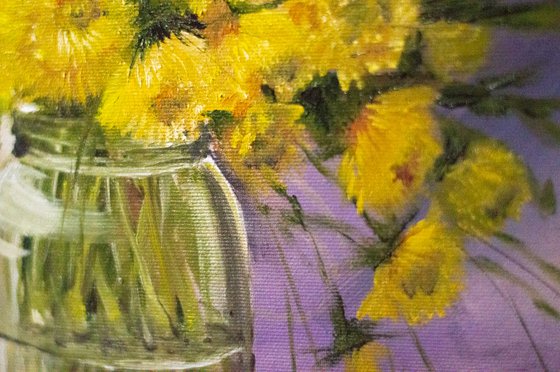 ''SUNNY DANDELIONS''.  Wild flowers. Original oil painting