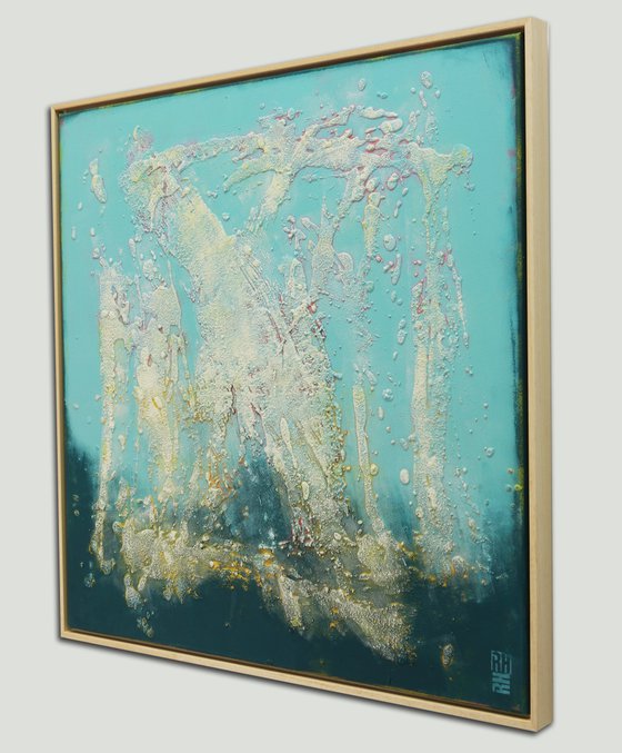 Abstract Painting - Blue Lagoon - Incl Floating Frame - 85x85cm -51J