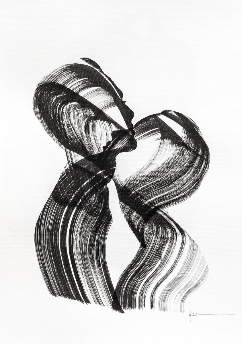 Expressive Ink Drawing , Silent Embrace By Nicol Vacaru, 15 X 21, Artwork For Sale On Artfinder