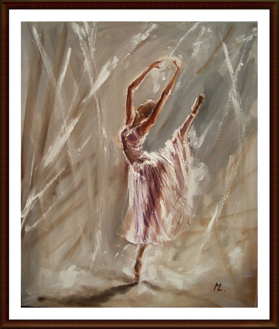 " MYSTERY OF BALLET "- ballerina liGHt  ORIGINAL OIL PAINTING, GIFT, PALETTE KNIFE