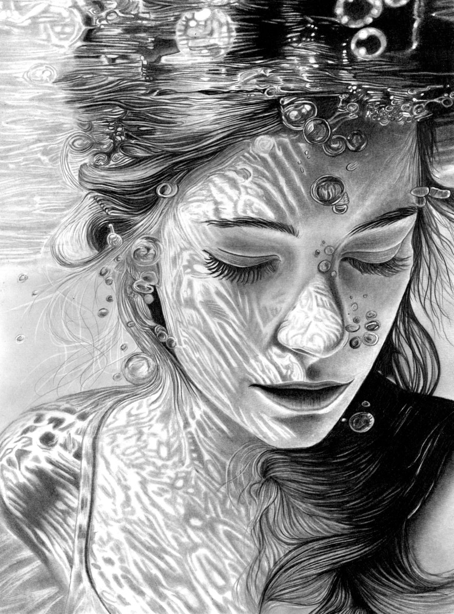 Photorealistic Pencil Drawing , Underwater Vi By Paul Stowe, 14 X 19, Artwork For Sale On Artfinder