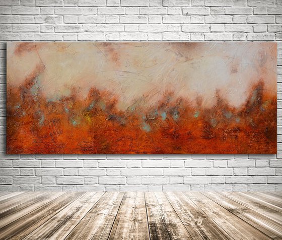 Large abstract painting -The Mystery of Sargasso Sea, - large beige orange abstract landscape