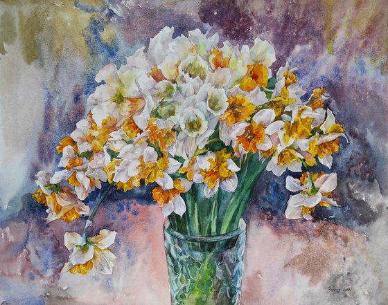 Daffodils - original artwork, spring flowers, watercolor painting