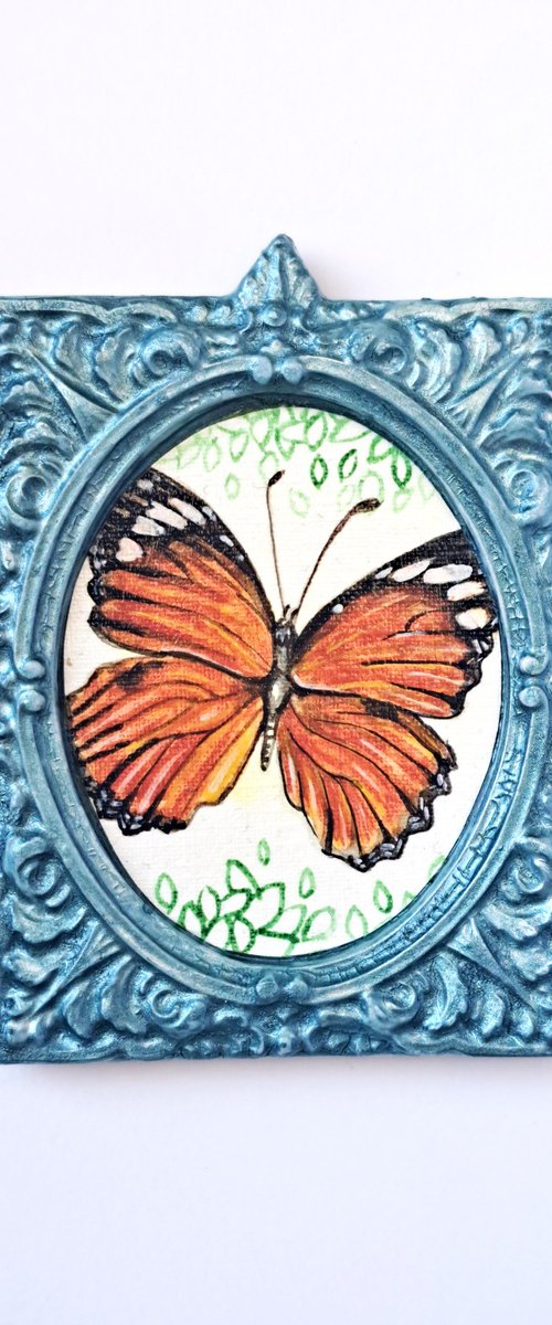 Butterfly, part of framed animal miniature series "festum animalium" by Andromachi Giannopoulou