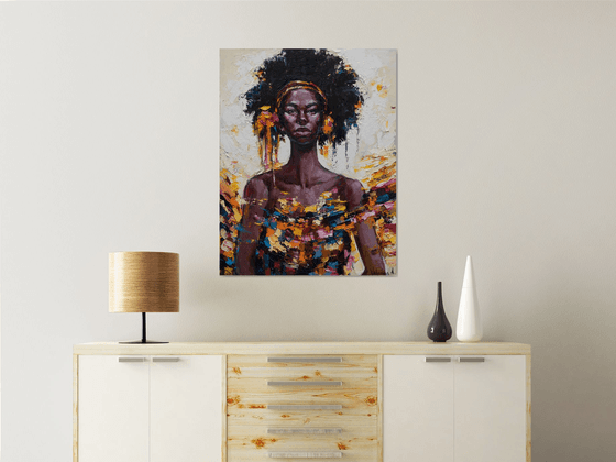 African Queen portrait painting  - Original oil painting