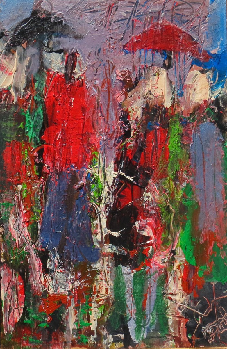 Expressive Portrait Acrylic Painting By Jacques Donneaud, 18 X 24, Jour De Pluie, Original Artwork