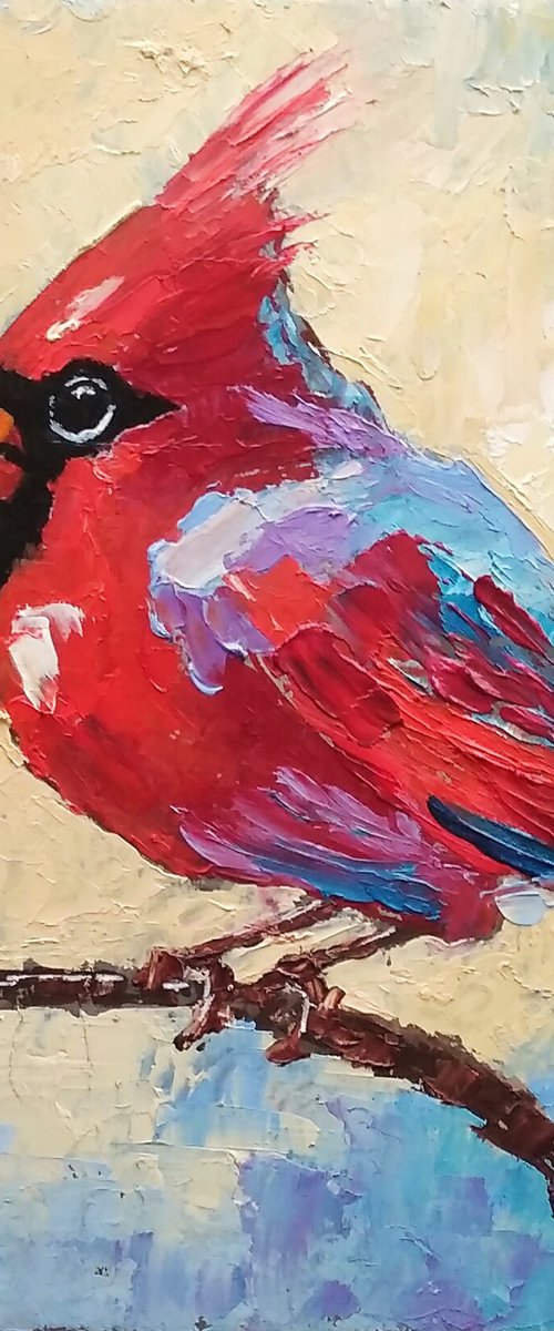 Cardinal Painting Original Art Red Bird Artwork Small Wall Art by Yulia Berseneva