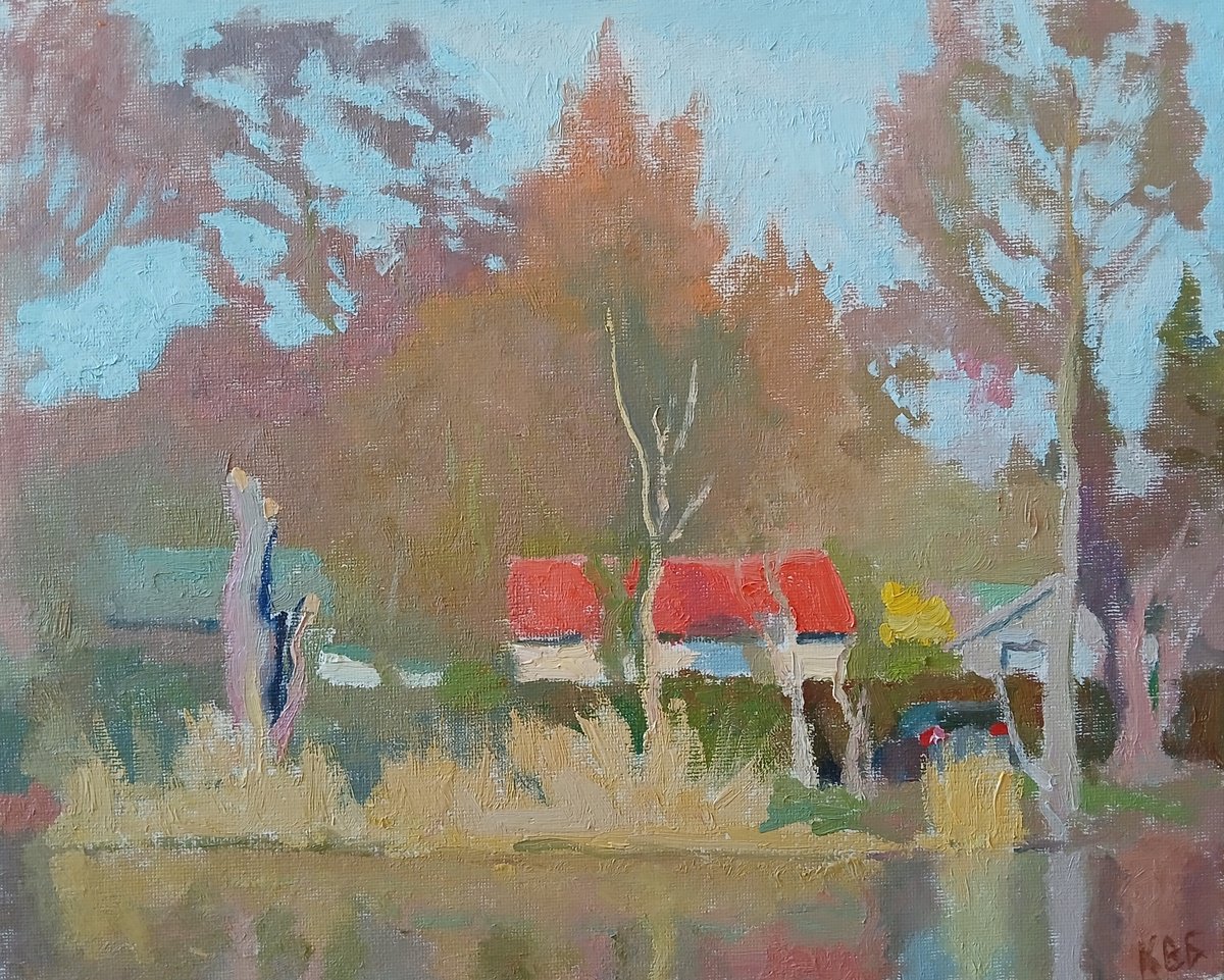 Impressionistic Landscape Oil Painting By Vasyl Koval, 12 X 9", A Warm Spring Evening, Original Artwork