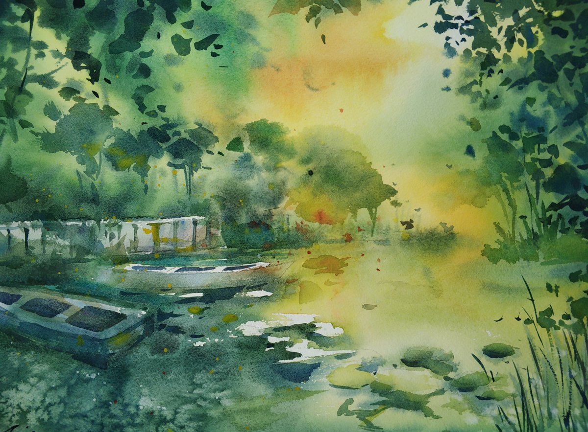 Impressionistic Landscape Watercolour By Jing Chen, 15 X 11, Spring Days 2, Original Artwork