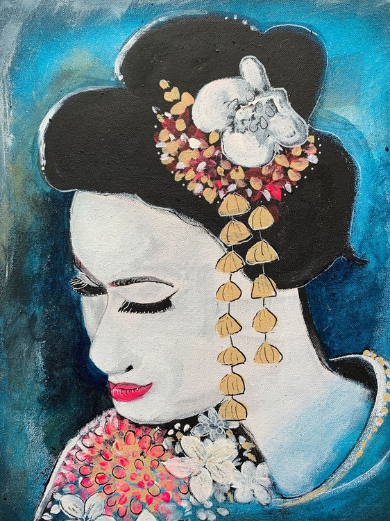 Portrait Woman Portrait Painting Blue Colour Artfinder