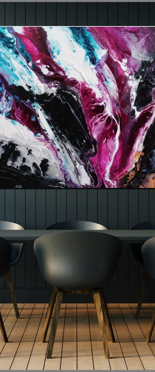Magenta Candy Rush 190cm x 100cm Turquoise Magenta Textured Abstract Art by Franko
