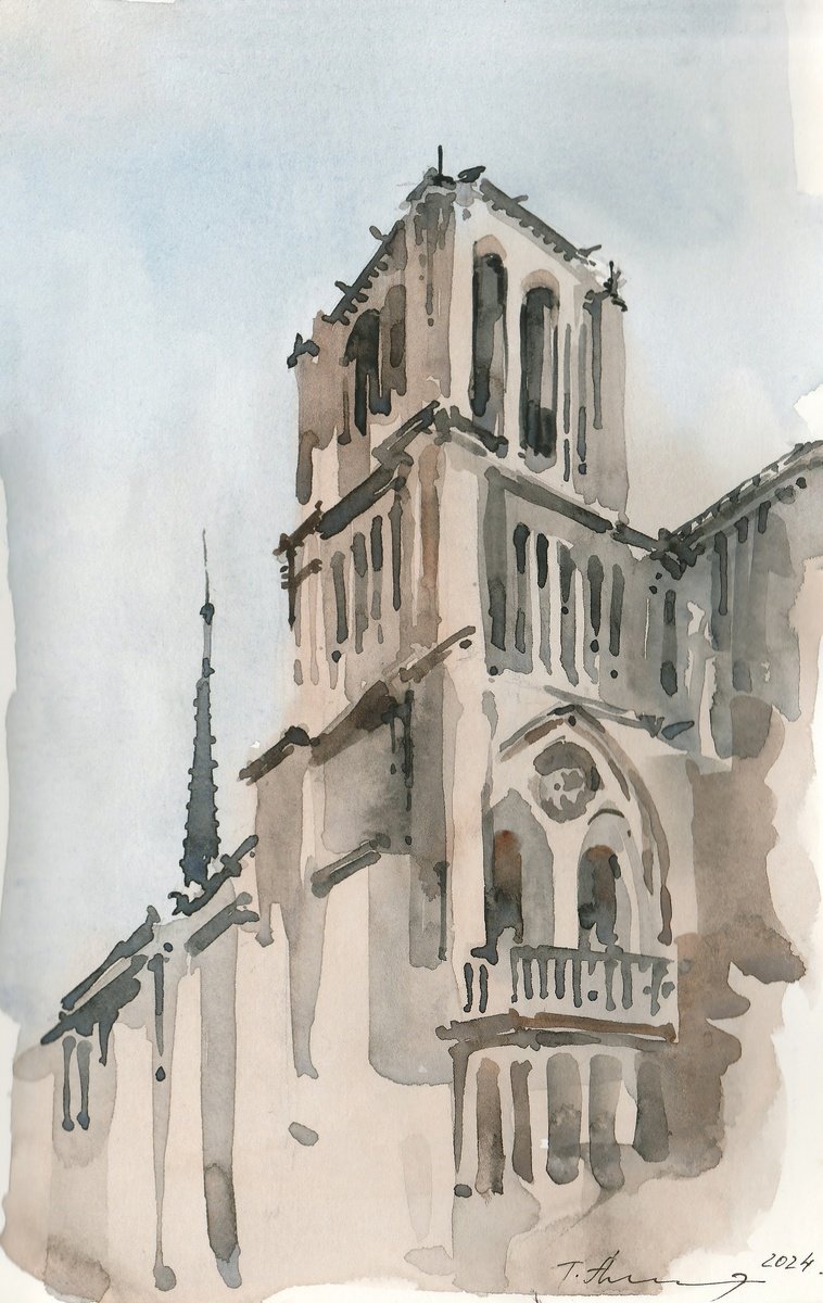 Impressionistic Cityscapes Watercolour By Tatiana Alekseeva, 5 X 8", Notre-Dame De Paris, France., Original Artwork