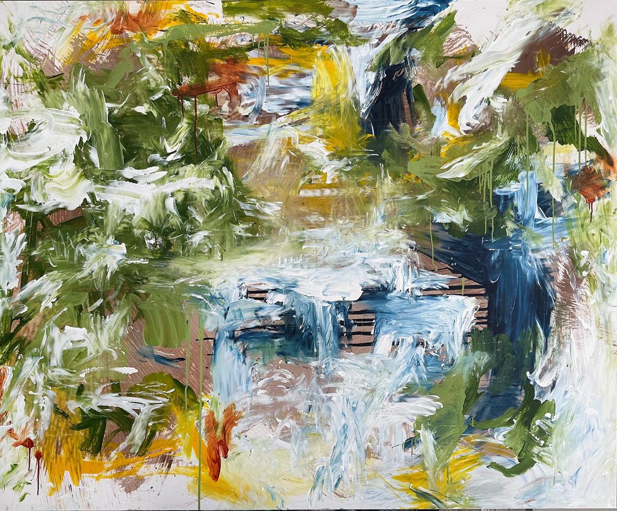 Abstract Landscape Acrylic Painting By Omar Obaid, 71 X 55", Stream Of Consequences 2, Original Artwork