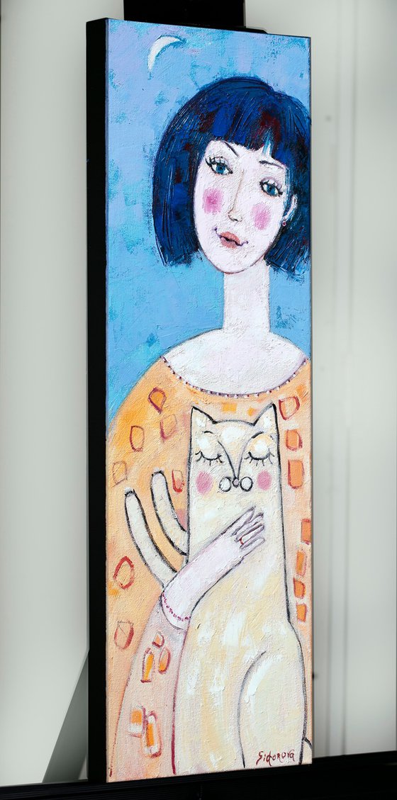 Girl with white cat