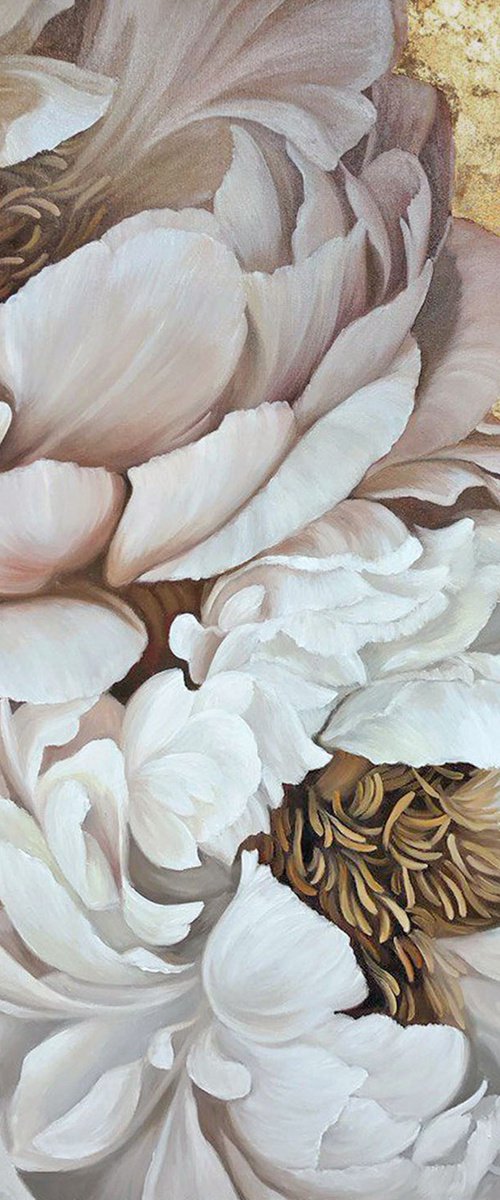 "Golden Silk Flowers 2" Pink gold oil flowers by Olha Tsapenko