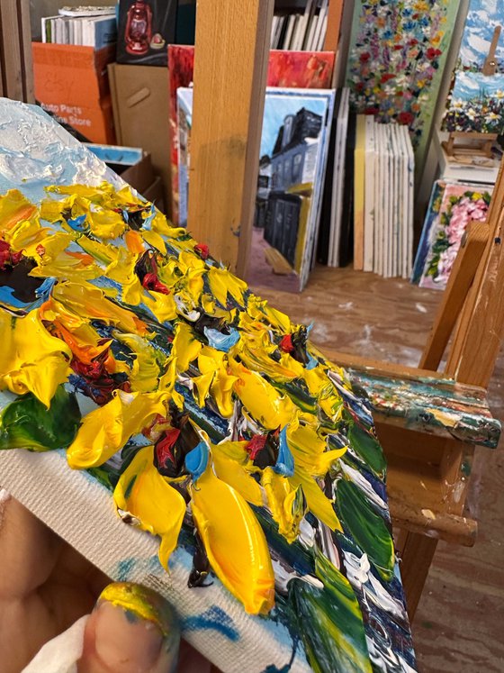 Sunflowers impasto art