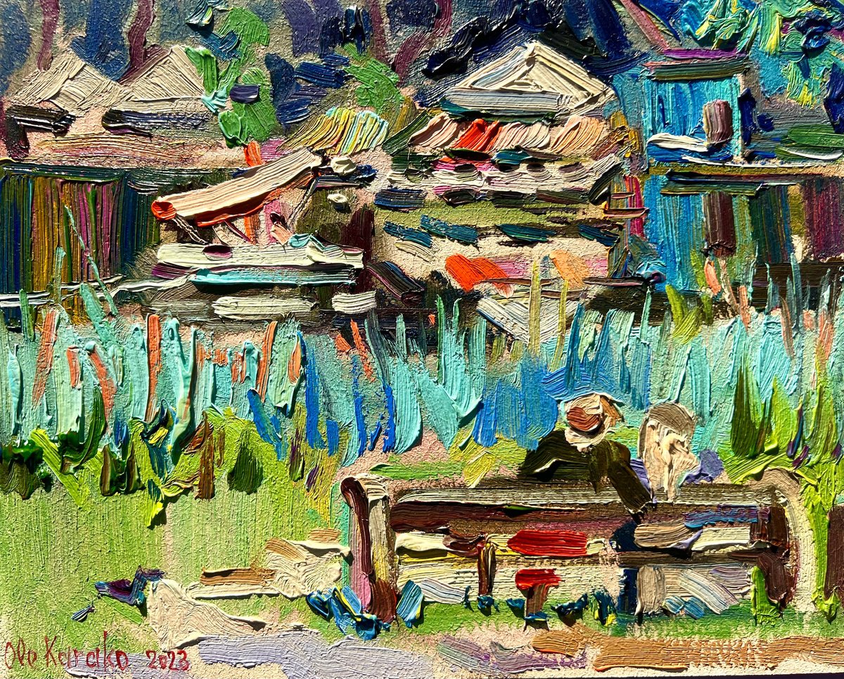 Impressionistic Cityscapes Oil Painting By Ole Karako, 12 X 9", Nyvky Park, Original Artwork