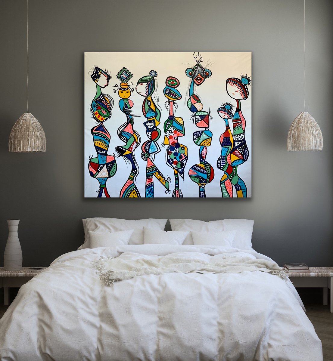 Organic Abstract Acrylic Painting By Veronica Vilsan, 77 X 65", Friends 77, Original Artwork