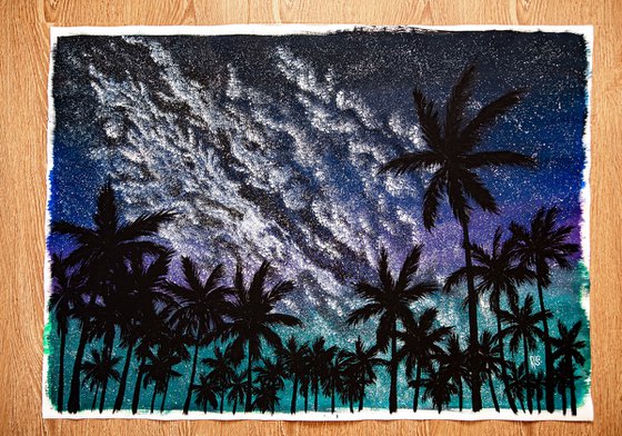 Palm trees shadows and starlight
