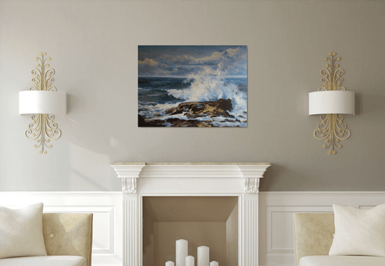 Sun on the ocean wave, original one of a kind acrylic on wide edges canvas seascape
