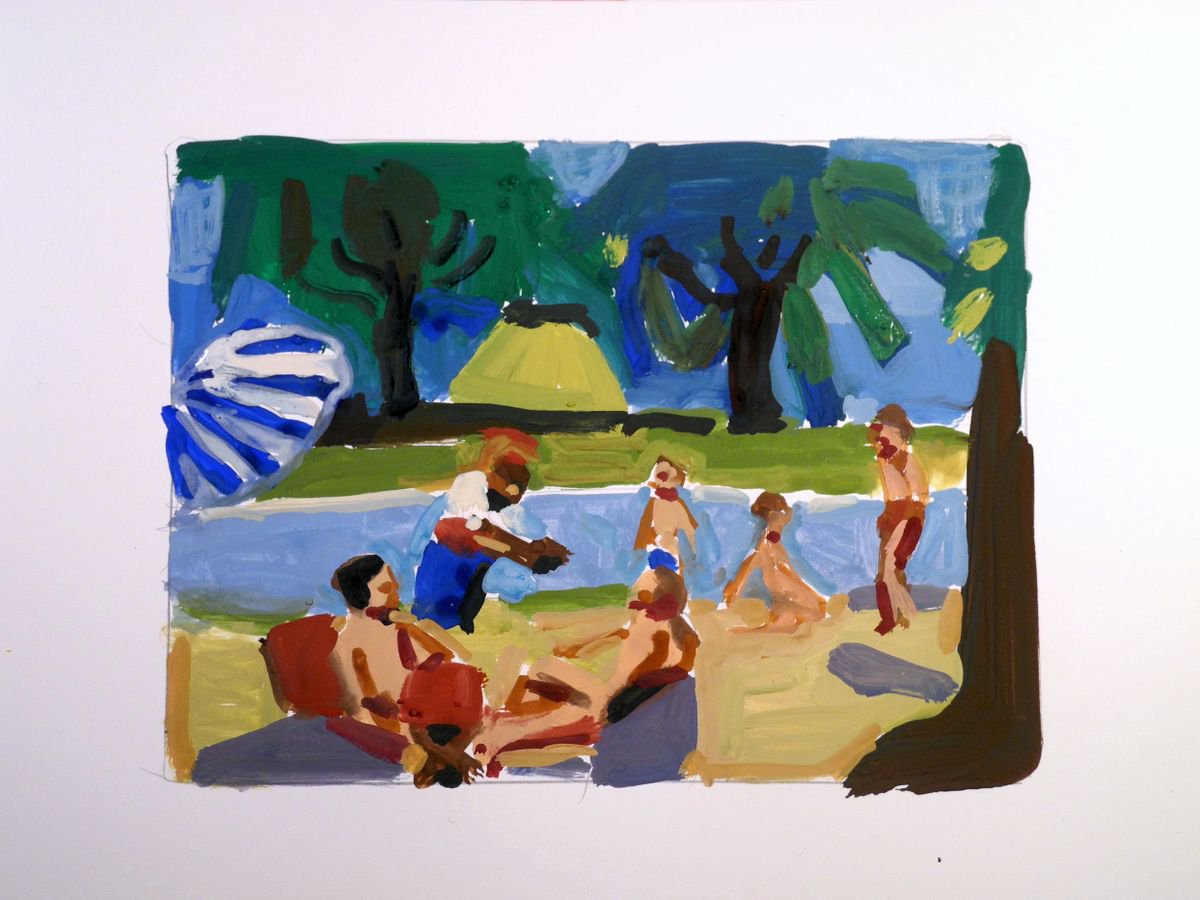 Impressionistic Painting , Beach Scene Fiji By Stephen Abela, 12 X 9, Artwork For Sale On Artfinder