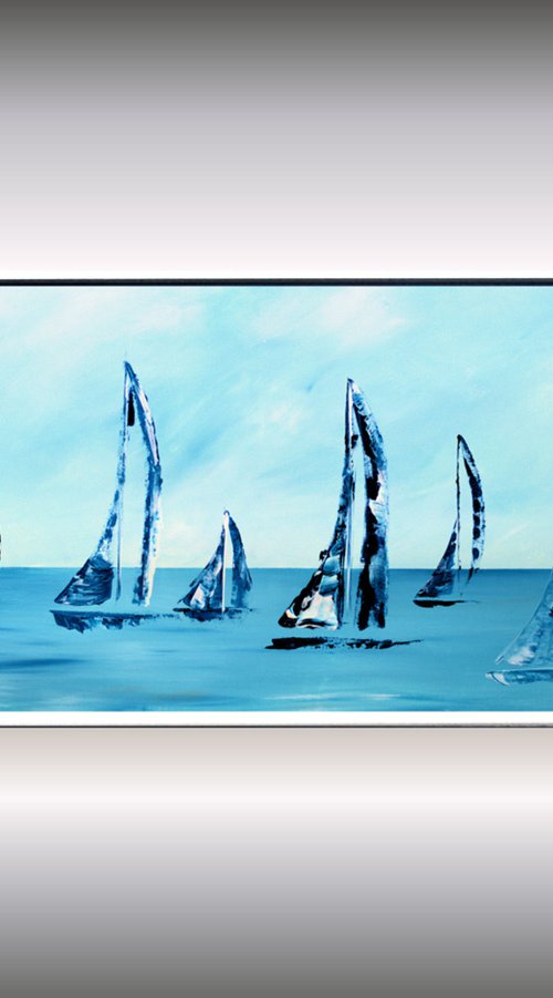 On Water - acrylic abstract painting sailboat painting framed canvas wall art by Edelgard Schroer