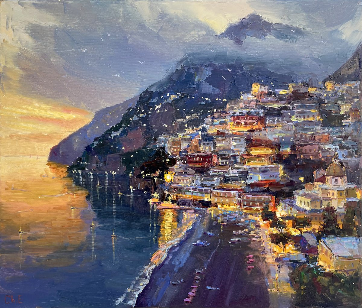 Sunset Over The City By Evgeny Chernyakovsky, 25 X 22, Artwork For Sale On Artfinder