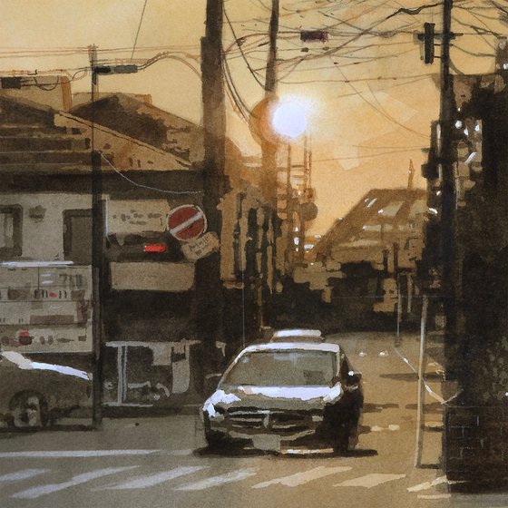 Sunset Glow on a Quiet Street