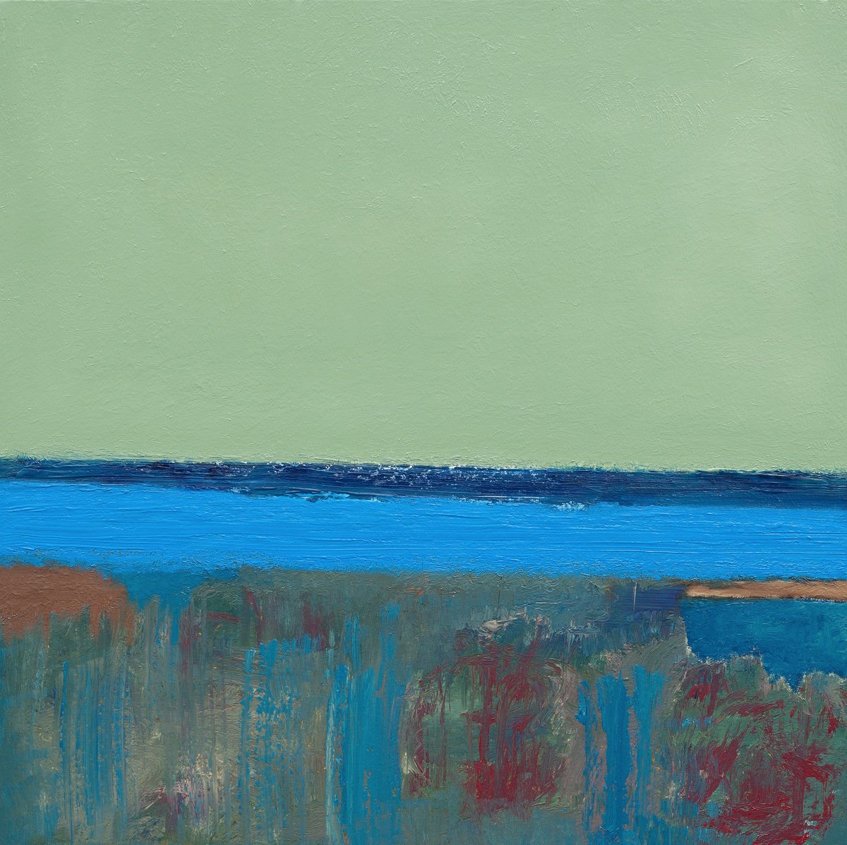 Abstract Landscape Oil Painting By Thomas Hjelm, 30 X 30", Olea Sky, Original Artwork