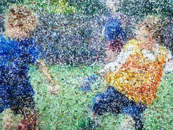 It's mine! (n.503) - "I love football" series - Acrylic painting on shredded paper on wood