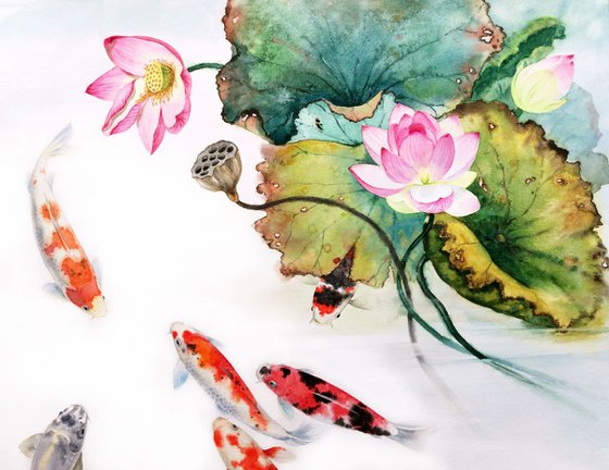 Koi Fish and Lotus Flowers #1