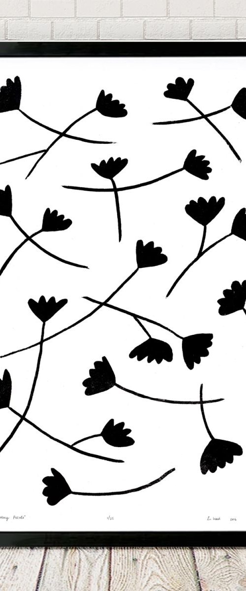 Floating Petals in Black on White - Framed - FREE UK Delivery by Lu West