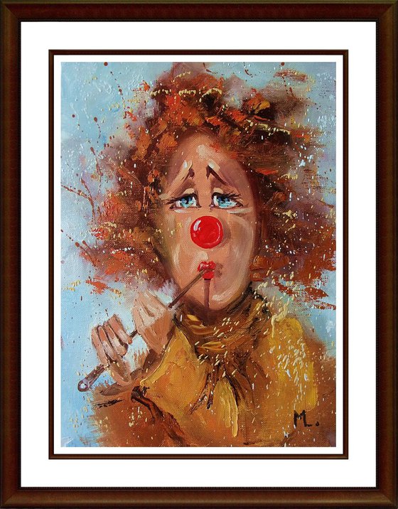 " HAPPY BIRTHDAY :) " clown original painting palette knife GIFT MODERN URBAN ART OFFICE ART DECOR HOME DECOR GIFT IDEA