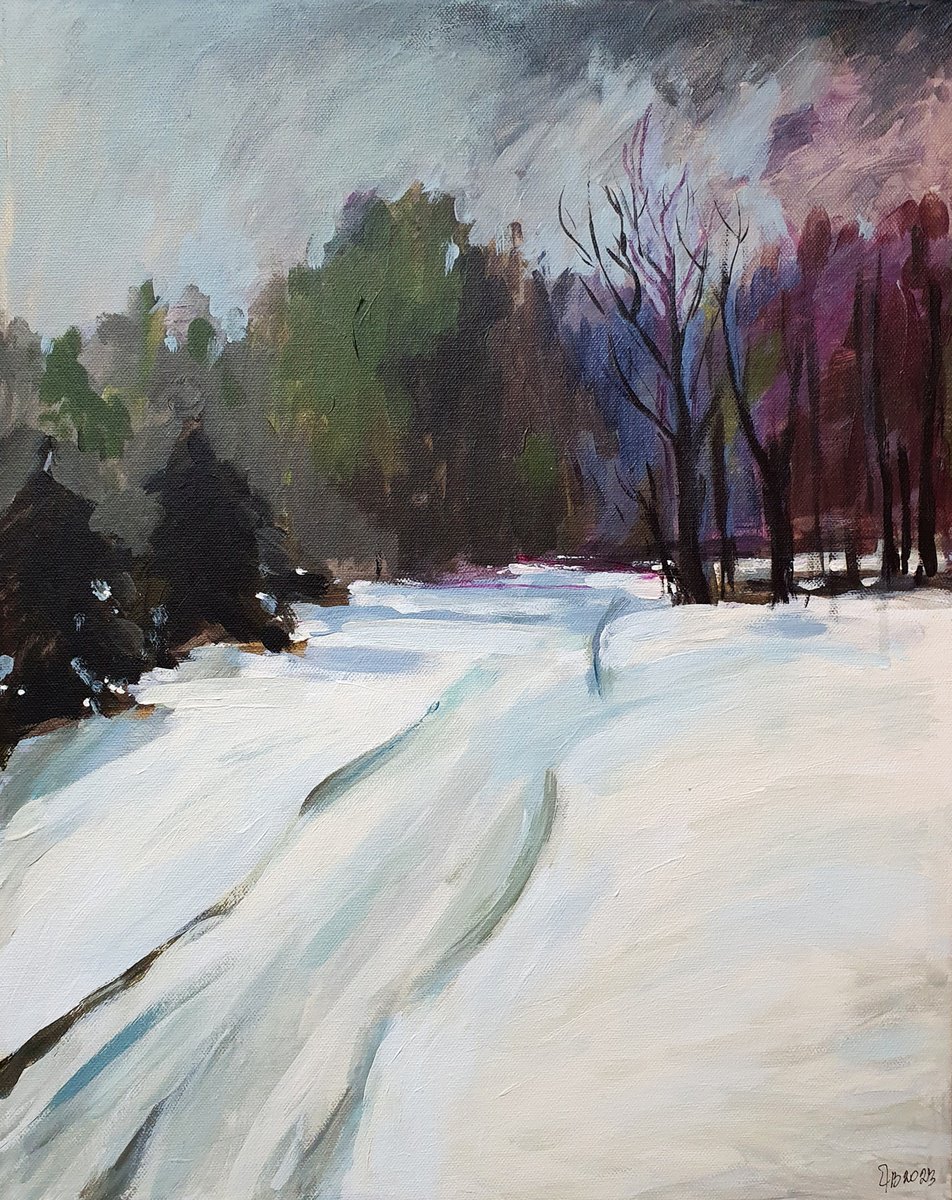 Painting | Acrylic | Winter escorting by Lolita Jachimoviciene-Bazuriniene