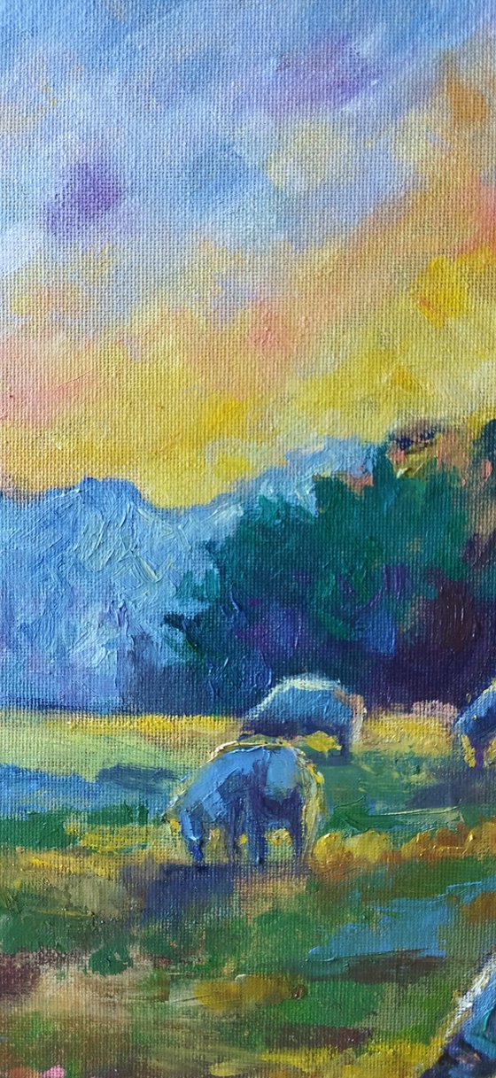 Sunlit Meadow with Sheep