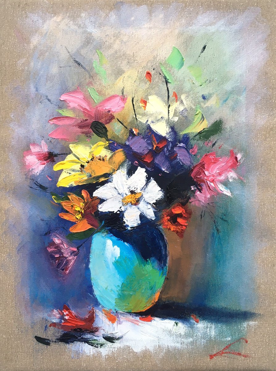 Impressionistic Botanical Oil Painting By Elena Sokolova, 12 X 16, Flowers 3, Original Artwork