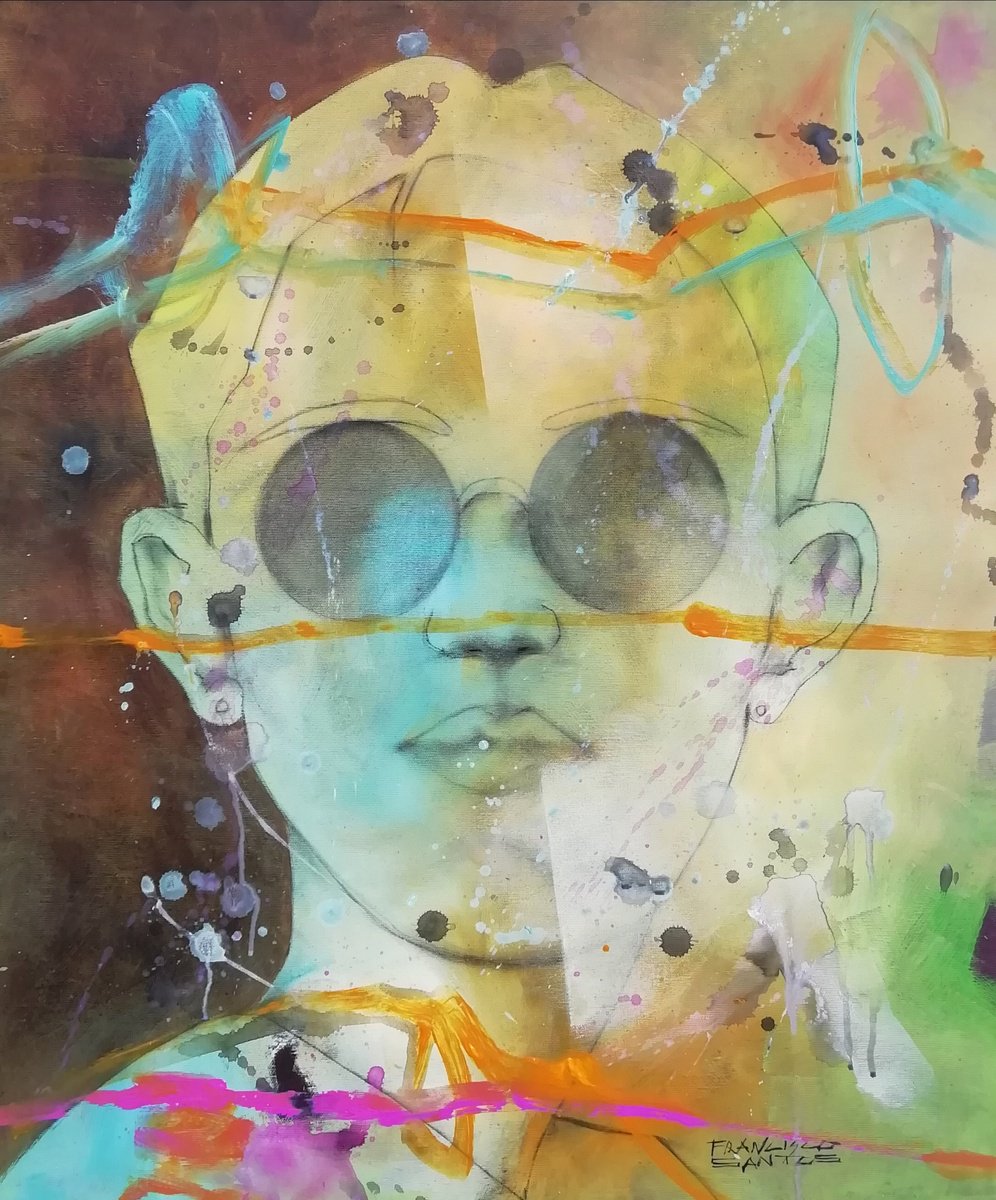 Expressive Portrait Acrylic Painting By Francisco Santos, 24 X 29, Girl, Original Artwork