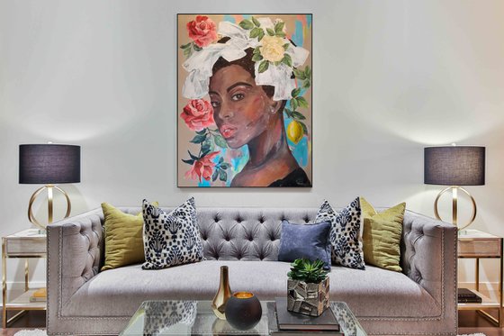 Mysterious Rose Collection - Betty - Art-Deco - Colonial - Portrait - XL LARGE PAINTING