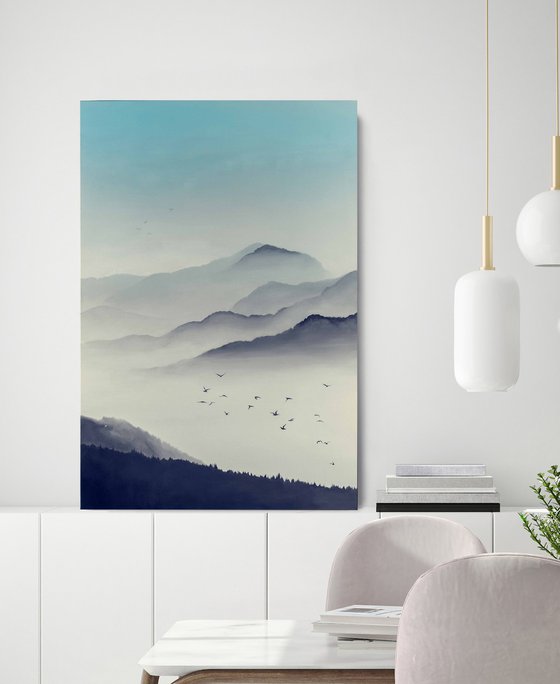 "Morning Haze" Blue landscape oil art