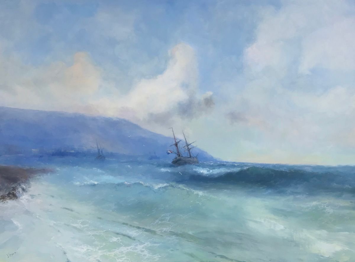 Seashore, Original oil Painting, Handmade artwork, Signed, One of a Kind by Karen Darbinyan