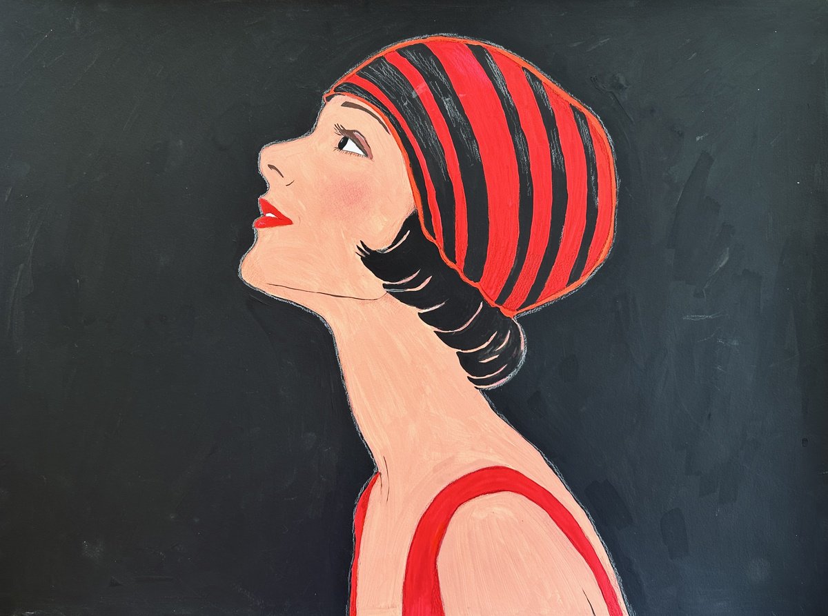 Impressionistic Portrait Painting By Irina Anis, 21 X 16, Happy Girl In Red, Original Artwork